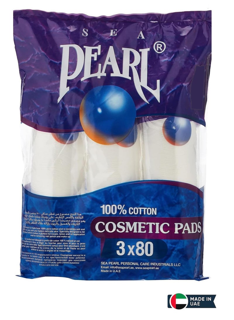 Sea Pearl - 100% Cotton Make Up Cosmetics Pads (Pack Of 3 X 80) - Image 1