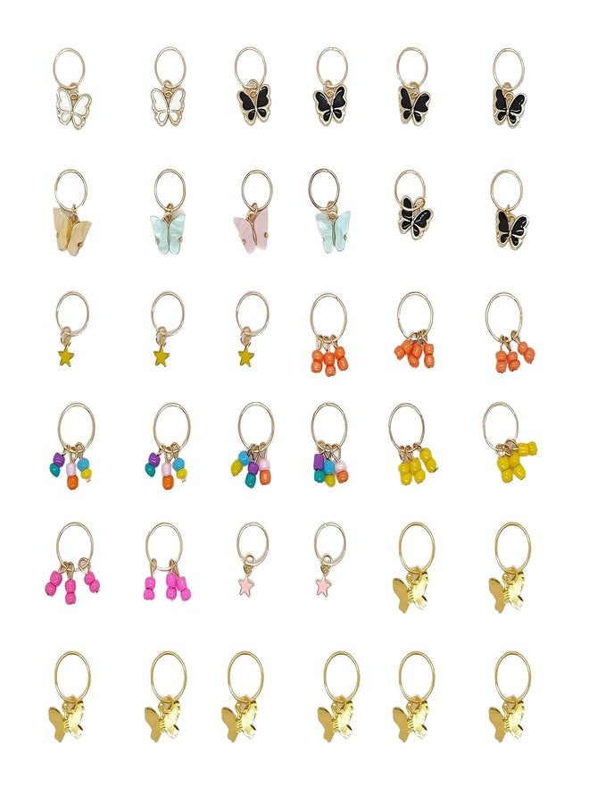 ZGGAZCA 36Pcs Butterfly Hair Rings Charms for Girls Gold Braid Hoops and Jewelry Accessories Dreadlock Clips with Gems Loc Decorations Hair Charm Rings for Women Kids Braids Jewels - Image 1