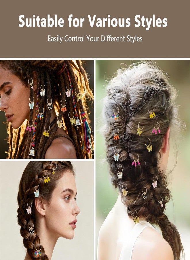 ZGGAZCA 36Pcs Butterfly Hair Rings Charms for Girls Gold Braid Hoops and Jewelry Accessories Dreadlock Clips with Gems Loc Decorations Hair Charm Rings for Women Kids Braids Jewels - Image 5