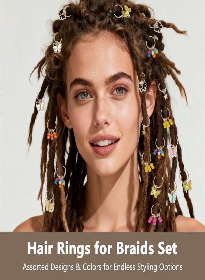 ZGGAZCA 36Pcs Butterfly Hair Rings Charms for Girls Gold Braid Hoops and Jewelry Accessories Dreadlock Clips with Gems Loc Decorations Hair Charm Rings for Women Kids Braids Jewels - Image 2
