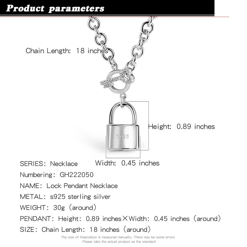H&Beautimer Handmade in Italy - 925 Sterling Silver Necklace -Women's AAAAA CZ Zircon Heart/Lock Pendant Necklace Rolo Chain 18,20 Inch - Charm Jewelry - Birthday Gift (18 inches, Lock Pendant) - Image 2