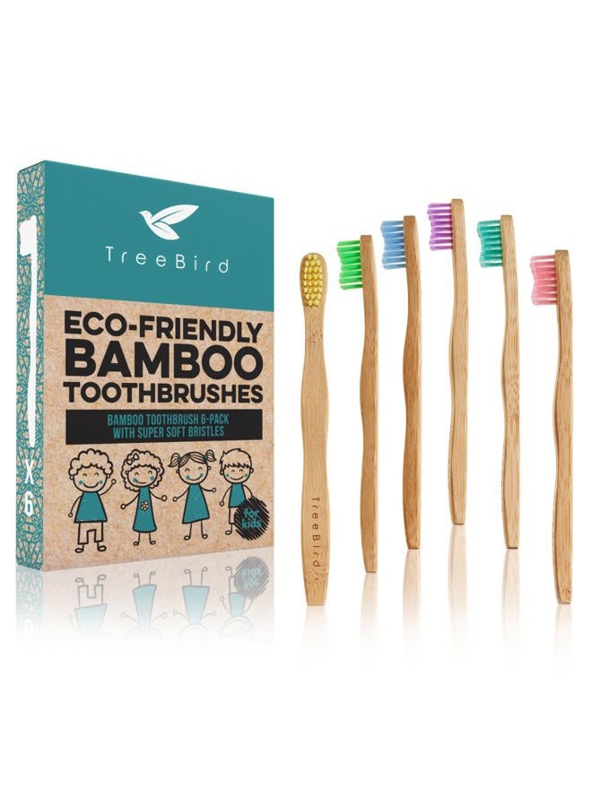 TreeBird Kids Bamboo Toothbrush 6-Pack | Super Soft Bristles | Eco-Friendly Dental Care for Children | Compostable Natural Organic Wood Handles | Colorful BPA-Free Brushheads - Image 1