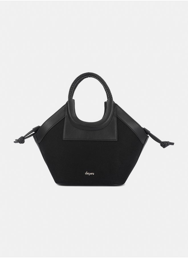 DejaVu Black Plain Textile Top Handle Bag  - Image 1