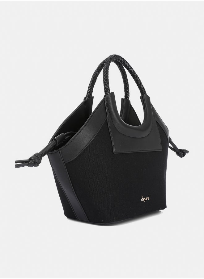 DejaVu Black Plain Textile Top Handle Bag  - Image 2