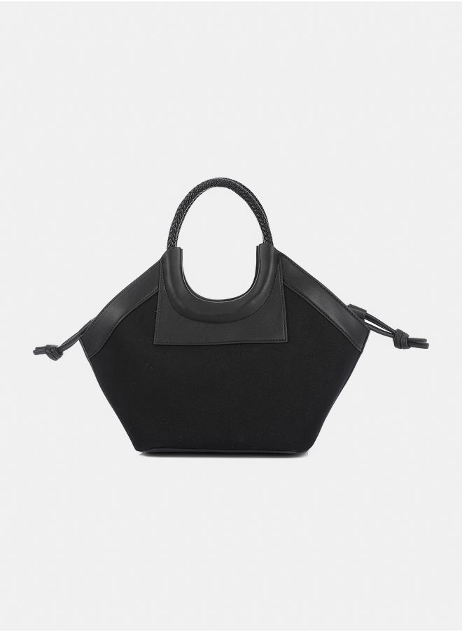 DejaVu Black Plain Textile Top Handle Bag  - Image 3