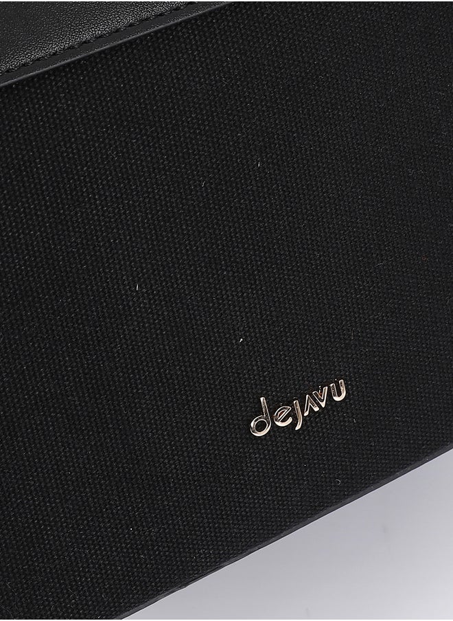 DejaVu Black Plain Textile Top Handle Bag  - Image 4