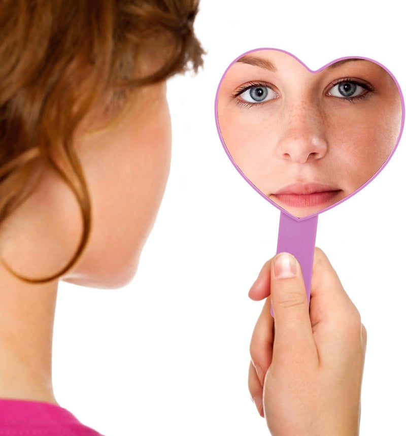Handheld Cosmetic Mirror for Women Small Violet Heart-Shaped Makeup Mirror with Handle for Travel and Daily Use - Image 5