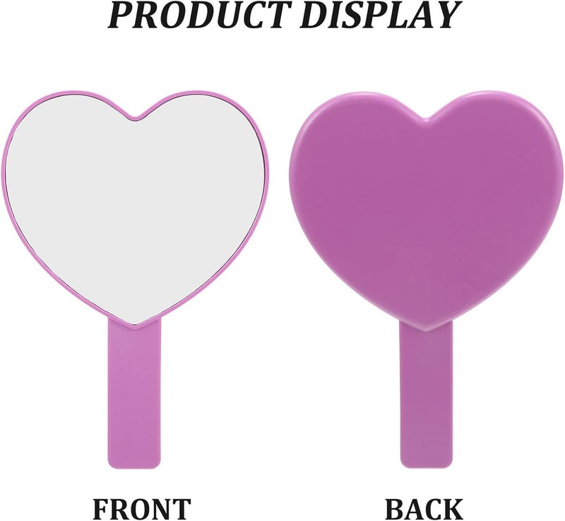 Handheld Cosmetic Mirror for Women Small Violet Heart-Shaped Makeup Mirror with Handle for Travel and Daily Use - Image 3