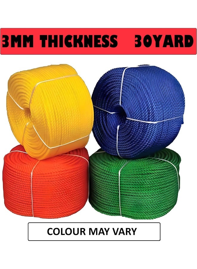 Biella Polyester Nylon Rope - 30 Yards Durable, Strong, And Versatile Braided Twisted Twine Cord Ideal For Camping, Boating, Construction, Gardening, Diy, And More - Colour May Vary (3Mm) - Image 2