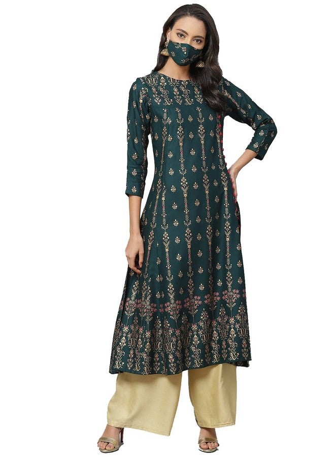 معرض ياش قميص أناركالي نسائي مطبوع عليه زهور من قماش الرايون من ياش جاليري (1247YKGREEN_Green_XXXXX-Large) - Image 1