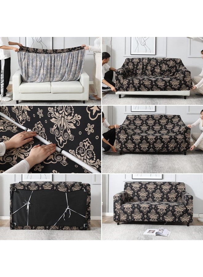 هوكيبو غطاء أريكة HOKIPO مرن وقابل للتمدد عالميًا لمقعدين (AR-4094-D8-أسود دمشقي) - Image 3