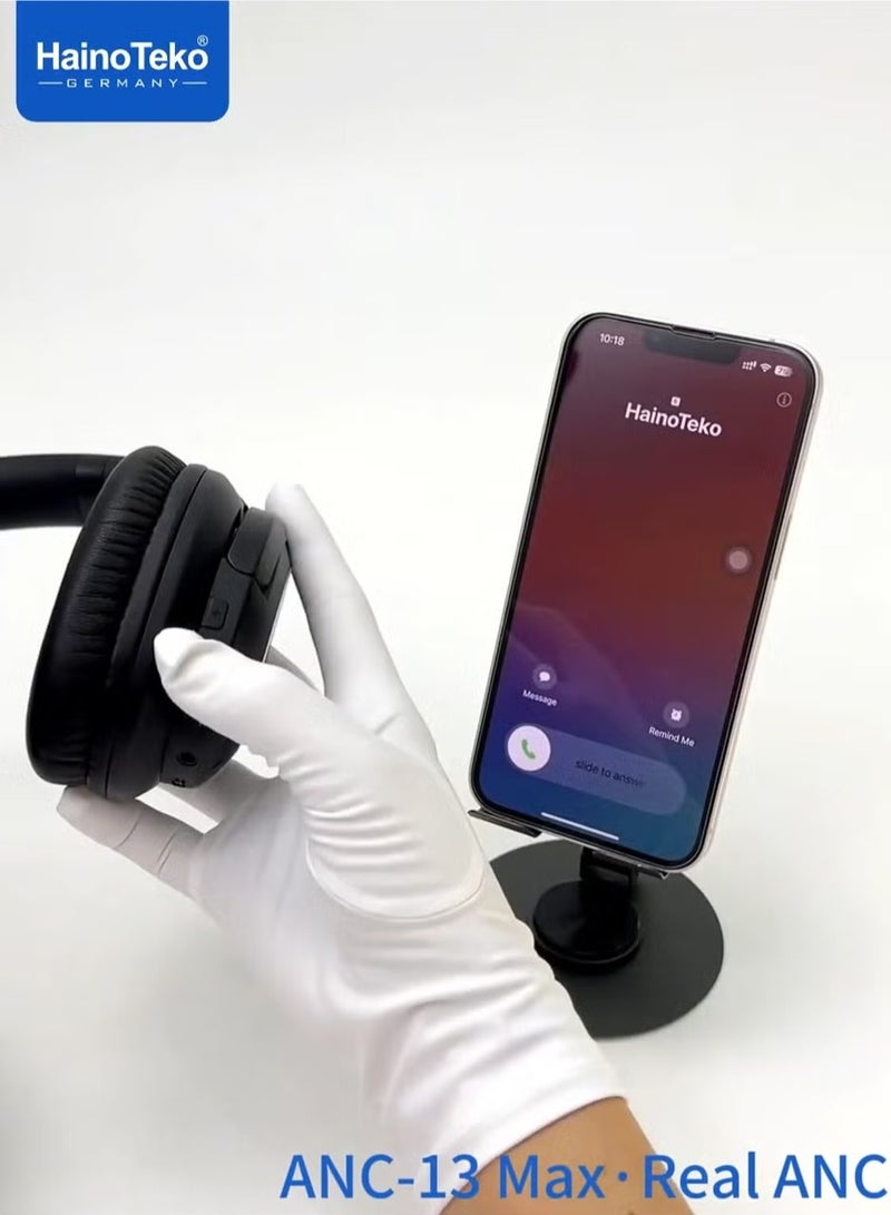 Haino Teko ANC-13 Max Wireless Bluetooth Headphones – Real Active Noise Cancellation, High-Resolution Audio, Comfortable Over-Ear Design, Multi-Functional Button Control, Black - Image 4