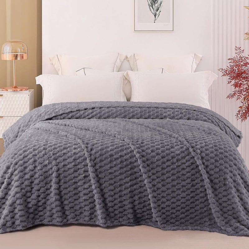 Queen Size Soft Fleece Blanket, 90x90 Inches Stylish Jacquard Velvet Blanket for Bed, Fuzzy Cozy Lightweight for All Season, Grey | Extra Soft Fuzzy Plush Lightweight Bed Blankets, Cozy Fluffy Decorative Blankets for All Seasons, 90x90 Inches - Image 2