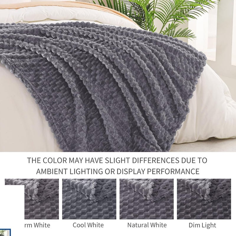 Queen Size Soft Fleece Blanket, 90x90 Inches Stylish Jacquard Velvet Blanket for Bed, Fuzzy Cozy Lightweight for All Season, Grey | Extra Soft Fuzzy Plush Lightweight Bed Blankets, Cozy Fluffy Decorative Blankets for All Seasons, 90x90 Inches - Image 4