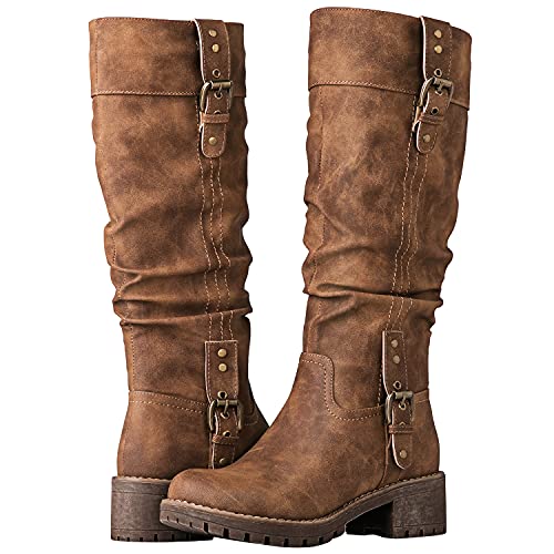 GLOBALWIN حذاء راكبي الكاحل النسائي من جلوبال وين بارتفاع الركبة للنساء بكعب منخفض سميك مقاس 8M - Image 2