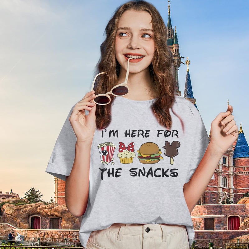 LUKYCILD Magical Shirt for Women: I'm Here for The Snacks Shirts Magic Kingdom T-Shirt Funny World Trips Short Sleeve Tee Top Grey - Image 2