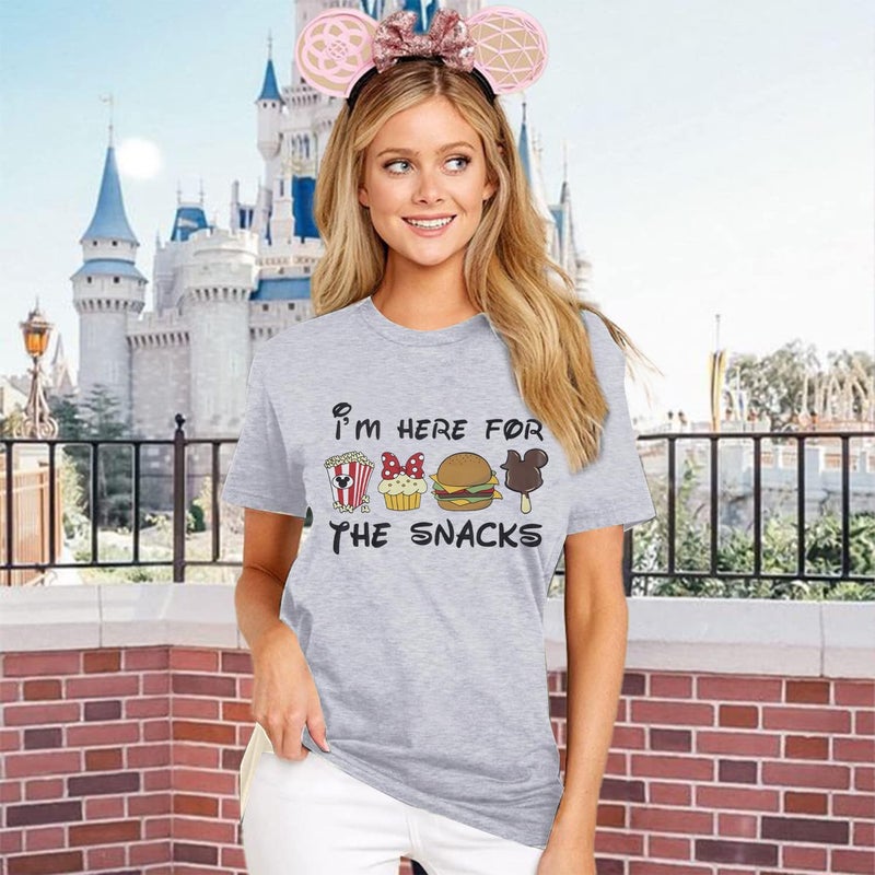LUKYCILD Magical Shirt for Women: I'm Here for The Snacks Shirts Magic Kingdom T-Shirt Funny World Trips Short Sleeve Tee Top Grey - Image 4