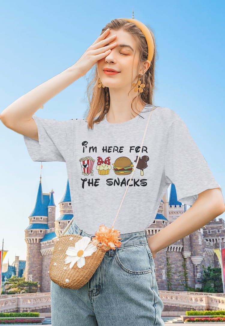 LUKYCILD Magical Shirt for Women: I'm Here for The Snacks Shirts Magic Kingdom T-Shirt Funny World Trips Short Sleeve Tee Top Grey - Image 3