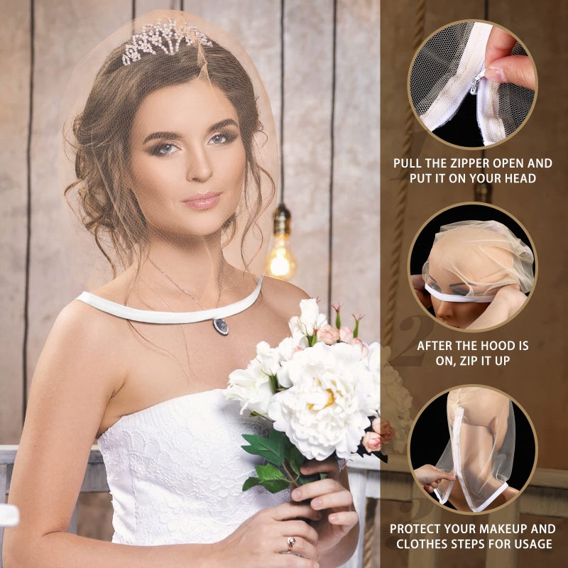 Loopeer 6 Pcs Makeup Protector Hood Washable Light Airy Nylon Chiffon Makeup Hood Zipper Closure Reusable Make up Face Cover for Women Girls Beauty Weddings (Nude)  - Image 3
