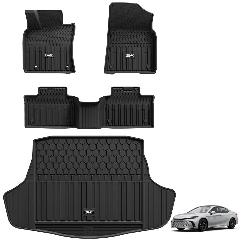3W Floor Mats Cargo Liner for Toyota Camry 2025 2026 TPE All Weather Custom Fit CamryHybridLESEXLEXSE 1st 2nd Row and Trunk Mat Black