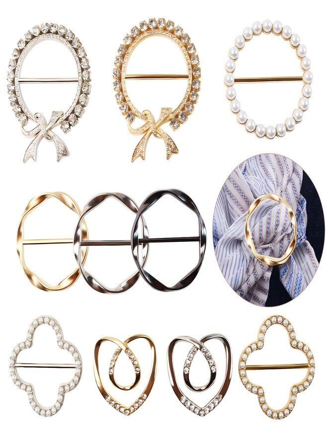 Quadafy 10 Pack Scarf Ring Clip T-Shirt Tie Clips for Women, Scarf Ring Clothes Corner Knotted Button, Women Fashion Metal Round Circle Shirt Clip Buckle, With 1 Storage Box - Image 1