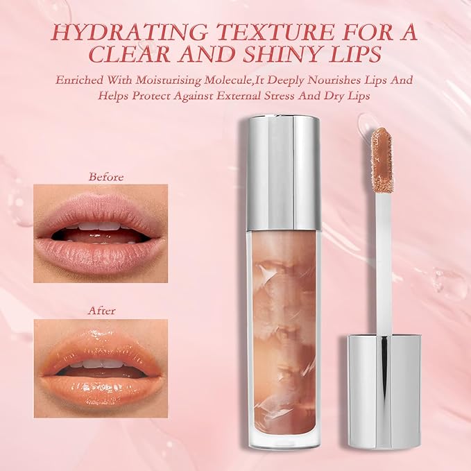 2PCS Lip Gloss Set Natural Plumping Glossy Finish Waterproof SmudgeProof LongLasting Hydrating Lip Oil for AllDay Wear in Nude Red - Image 3