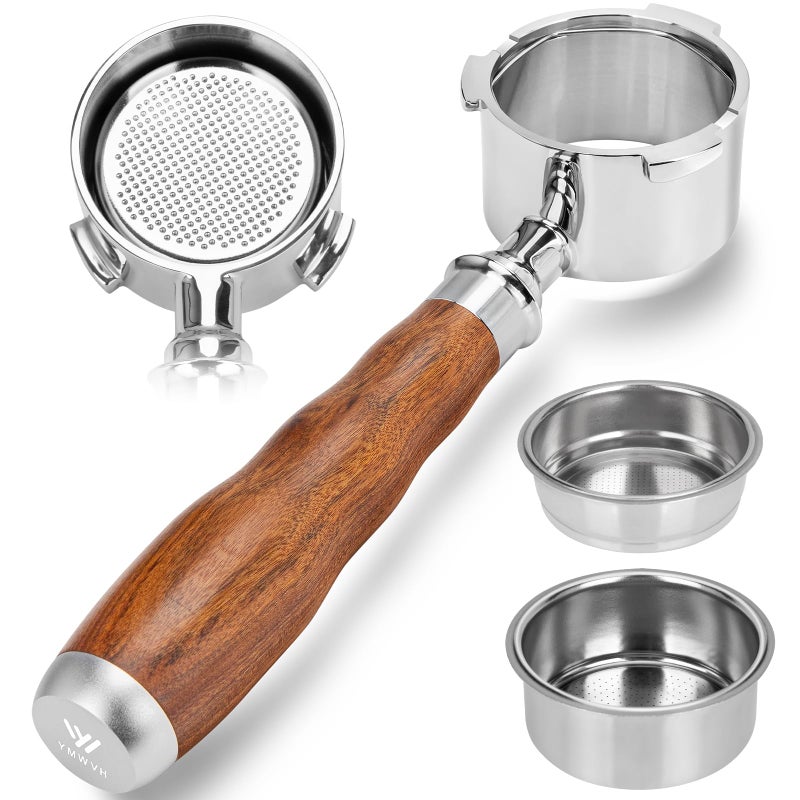 51mm Espresso Bottomless Portafilter 3 Ears for DeLonghi La Specialista EC9335 9155 9355 9665 Coffee Machine100 Stainless Steel Filter Baskets and Walnut Handle