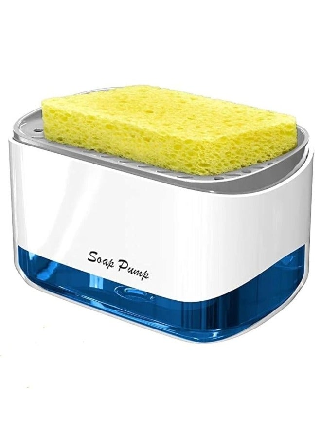 2 in 1 Soap Dispenser with Sponge Holder Kitchen Soap Dispenser with Sponge Holder Easy Dispensing Kitchen Soap Dispenser Dish Soap Dispenser for Kitchen Sink, Countertop - 340ml - Image 1