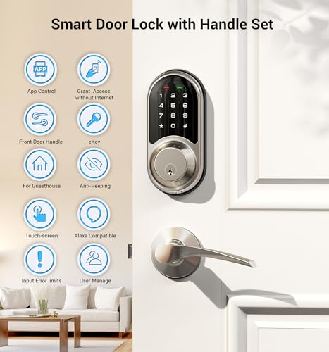 Veise RZ06B Smart Lock for Front Door, 2 Lever Handle Set, Keyless Entry Deadbolt, App Control, Electronic Digital Touchscreen Keypad, Auto Lock, IP54 Waterproof, Easy Installation, Satin Nickel - Image 4