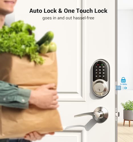 Veise RZ06B Smart Lock for Front Door, 2 Lever Handle Set, Keyless Entry Deadbolt, App Control, Electronic Digital Touchscreen Keypad, Auto Lock, IP54 Waterproof, Easy Installation, Satin Nickel - Image 3