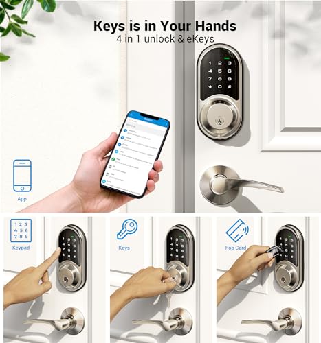 Veise RZ06B Smart Lock for Front Door, 2 Lever Handle Set, Keyless Entry Deadbolt, App Control, Electronic Digital Touchscreen Keypad, Auto Lock, IP54 Waterproof, Easy Installation, Satin Nickel - Image 2