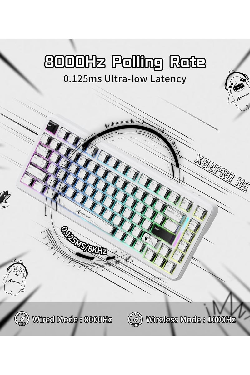 هجوم القرش لوحة مفاتيح ألعاب ميكانيكية RGB سريعة التشغيل بدون أسلاك X82PRO HE مع إمكانية ضبط التشغيل، 2.4G/سلكي/بلوتوث، معدل استقصاء 8K، مفتاح مغناطيسي بتأثير هول، بطارية 5000mAh للكمبيوتر الشخصي FPS (أبيض أنمي) - Image 3