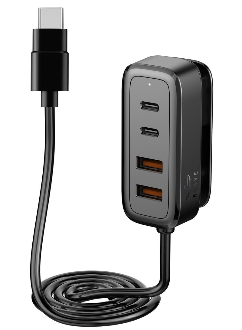 Brave 60W Universal Car Charger Fast Charging USB-C - Power Hub & Multi-Charger with 2 USB-C & 2 USB-A Ports, Smart Power Distribution, 1.5m Type-C Cable, Multi-Device Charger Compatible with iPhone 17/16/15/14 Pro Max, iPad Pro, MacBook Air, Samsung Galaxy S25/S24/S23, Xiaomi, OnePlus, Huawei, Pixel and More - Image 1