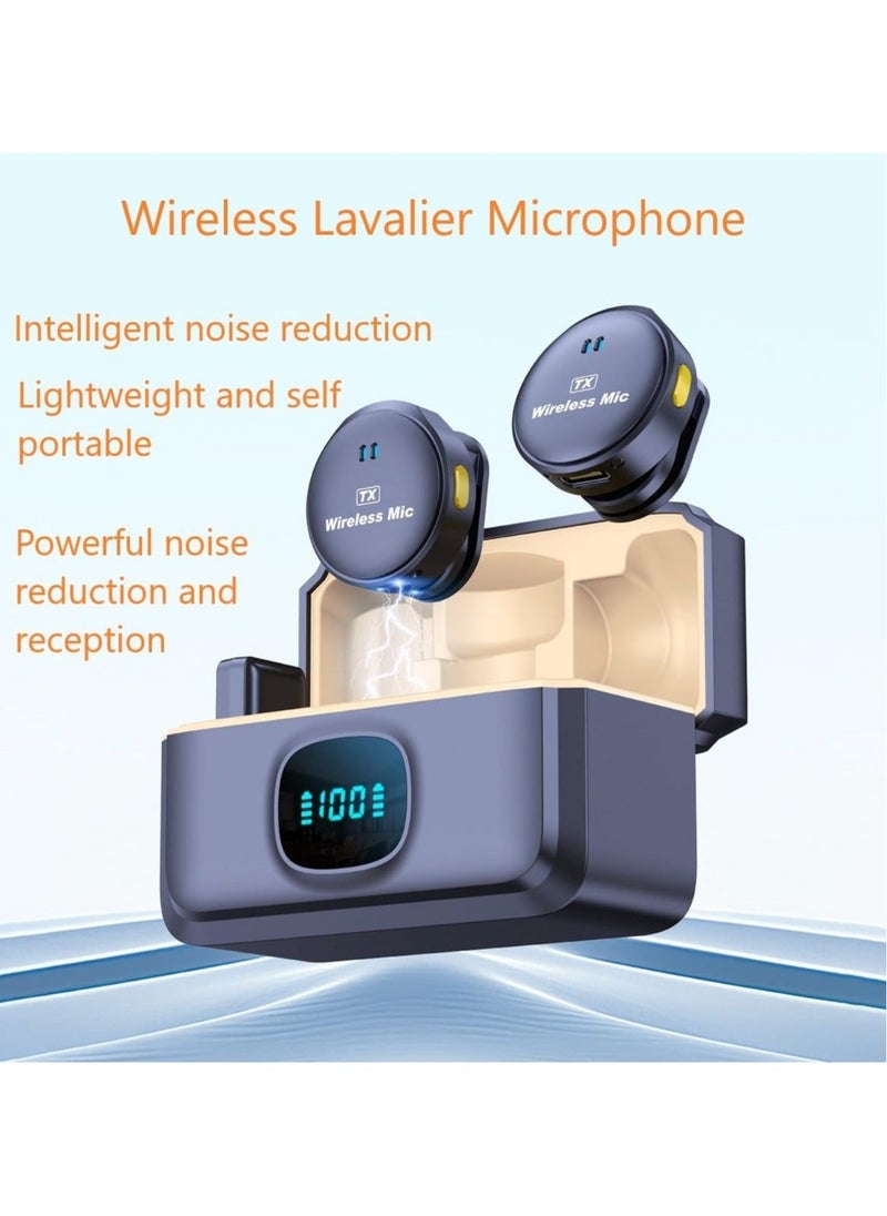 Wireless Lavalier Mic Set - 20Hr Long Battery, Lavalier Microphone for Interview, Video, Podcast Vlog, 2.4 GHz Dual Noise Reduction Microphone for iOS Andriod