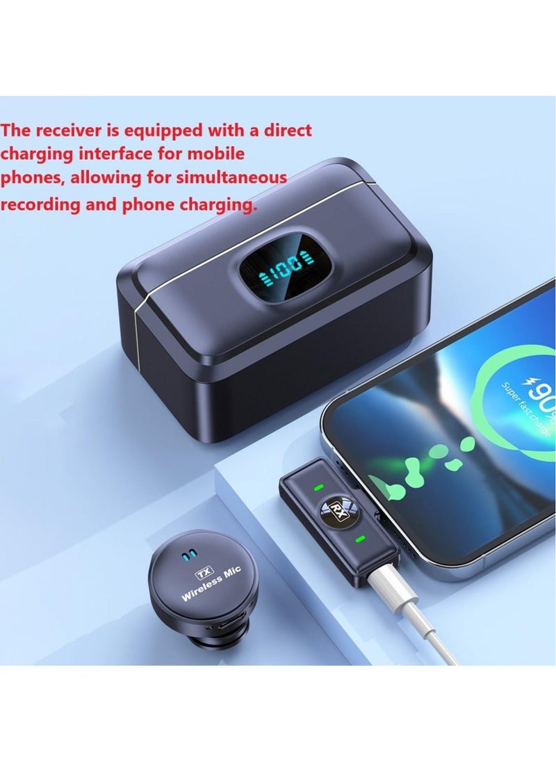 Wireless Lavalier Mic Set - 20Hr Long Battery, Lavalier Microphone for Interview, Video, Podcast Vlog, 2.4 GHz Dual Noise Reduction Microphone for iOS Andriod