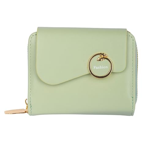 PRANIJ Small Leather Bifold Wallet for Women Fashion Compact Slim Credit Card Holder with Zipper Coin Pocket, Mini Clutch Purse for Girls (Pale Green) - Image 1