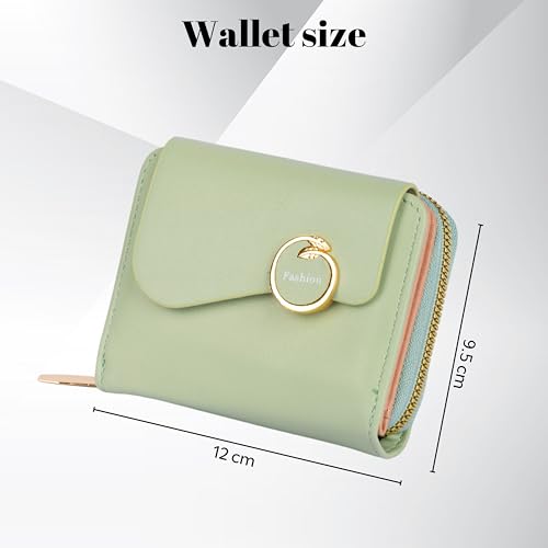PRANIJ Small Leather Bifold Wallet for Women Fashion Compact Slim Credit Card Holder with Zipper Coin Pocket, Mini Clutch Purse for Girls (Pale Green) - Image 5