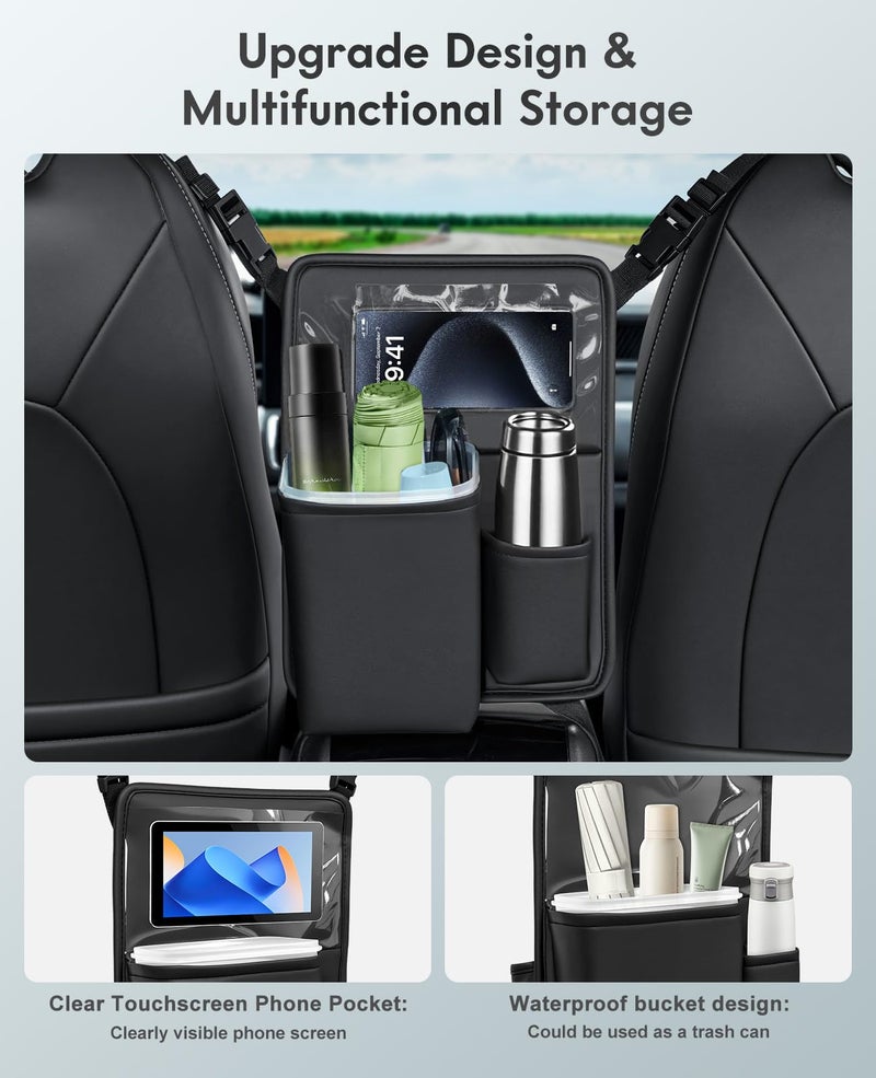 FLORICH Car Organizer Storage Between Seats, Premium Leather Car Mesh Organizer with Waterproof Cup Holder, Car Hanging Storage Bag Pocket Between Seats - Image 4