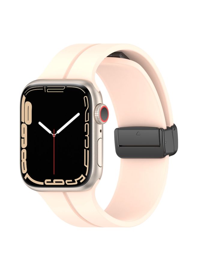 Replacement Strap Solid Color Magnetic Buckle Silicone Watch Band For Apple Watch Series 9&8&7 41mm / SE 3&SE 2&6&SE&5&4 40mm / 3&2&1 38mm Pink