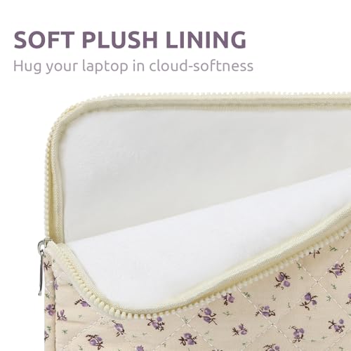 BBIQI Puffy Laptop Sleeve 13-15.6 Inch Cute Quilted Laptop Protective Case Padded Floral Computer Sleeve for MacBook (A-Purple, 15 Inch) - Image 4