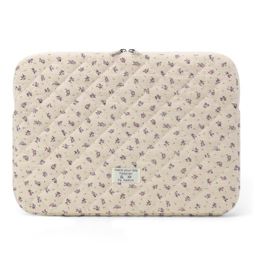 BBIQI Puffy Laptop Sleeve 13-15.6 Inch Cute Quilted Laptop Protective Case Padded Floral Computer Sleeve for MacBook (A-Purple, 15 Inch) - Image 1