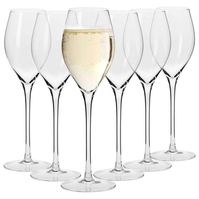 Krosno Large Prosecco Champagne Sparkling Wine Glasses Flutes  Set of 6  280 ML  Harmony Collection  Perfect for Home Restaurants and Parties  Dishwasher Safe