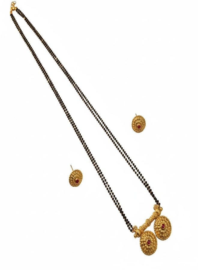قلادة مانجالسوترا فاتي طويلة تقليدية مطلية بالذهب من AAIKU Maharashtrian مصقولة بدقة للنساء والفتيات (36 بوصة - خطان) - Image 1