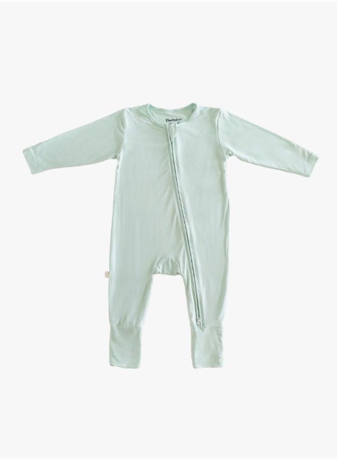 Hushabye – Zippered Baby Sleepsuit – Bamboo – Light Sage - Image 2