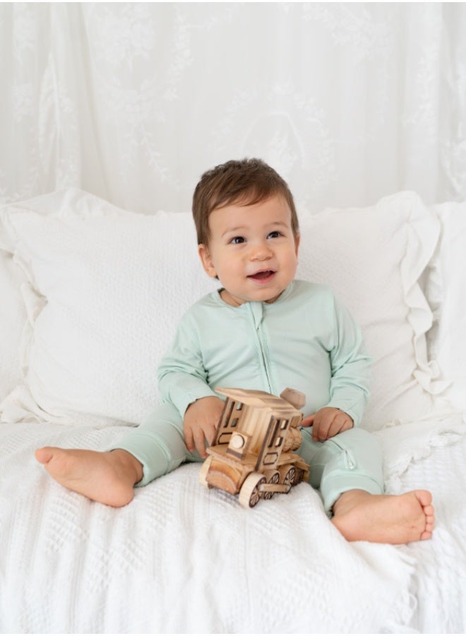 Hushabye – Zippered Baby Sleepsuit – Bamboo – Light Sage - Image 3