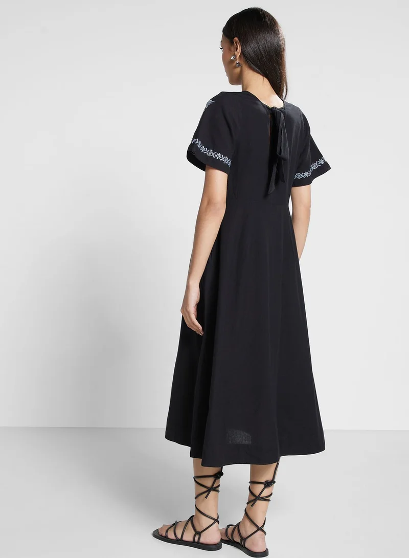 Fabindia Embroidered Button-Down Dress