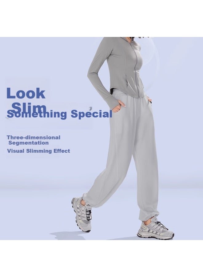 Never Me Women's Sports Long Pants Cool Sunscreen Casual Fitness Banana Pants Spring Summer Thin Slimming High Waist Loose Two-way Wear - Image 4