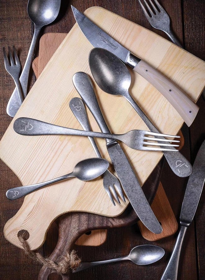 Mepra Vintage Stainless Steel Cutlery Set for 1, 5 Pieces, Spoons, Forks and Knives, Pewter - Image 2