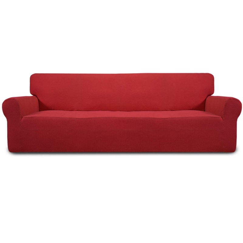 EasyGoing Stretch 4 Seater Sofa Slipcover 1Piece Sofa Cover Furniture Protector Couch Soft with Elastic Bottom for Kids Polyester Spandex Jacquard Fabric Small Checks Christmas Red
