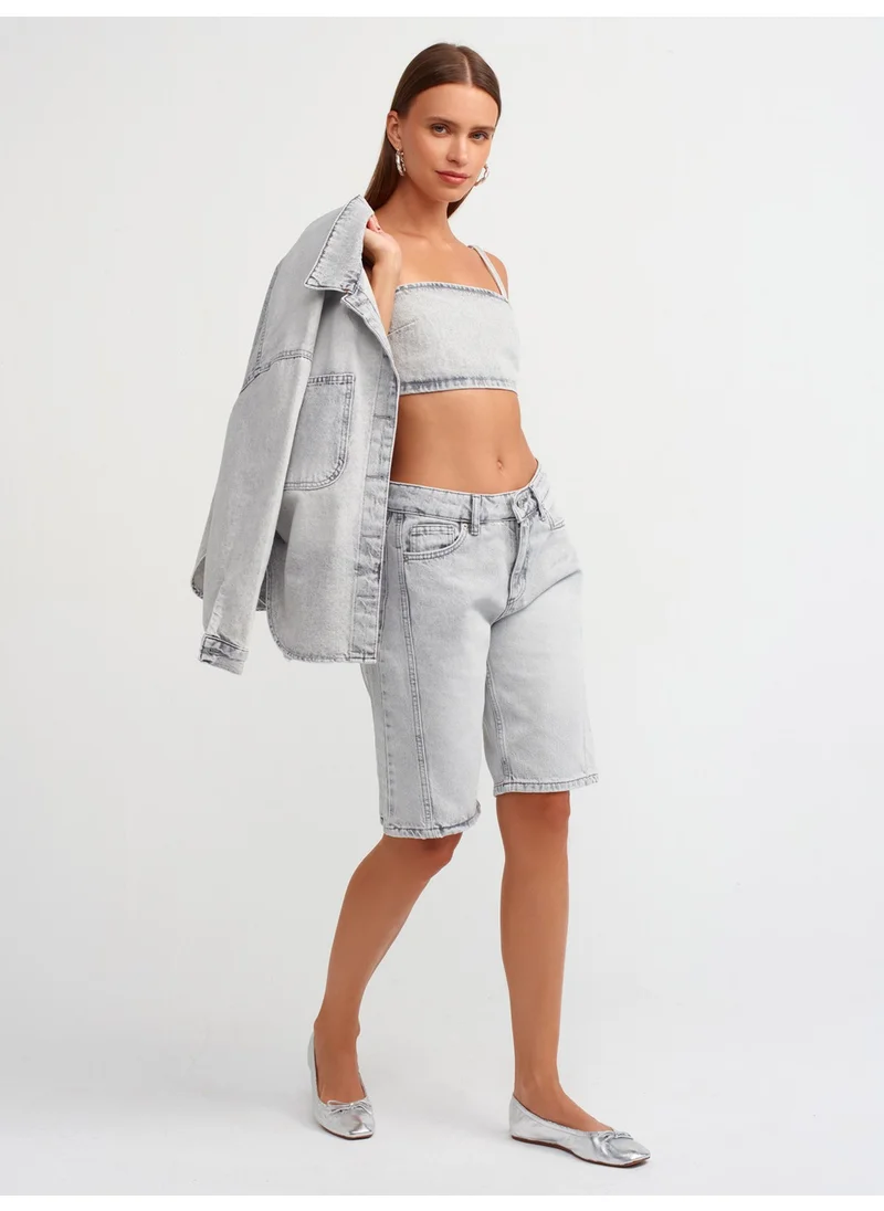 Dilvin 71510 Side Stitched Denim Bermuda-Grey